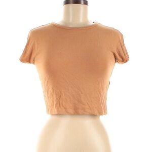 Zara Trafaluc cropped short sleeve tan T-shirt Medium golden Dijon mustard top